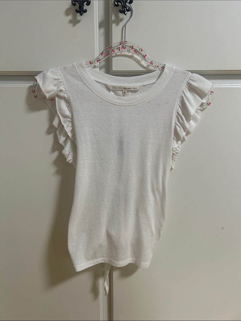 RACHEL Rachel Roy White Cotton Ruffle Sleeve Tee Small